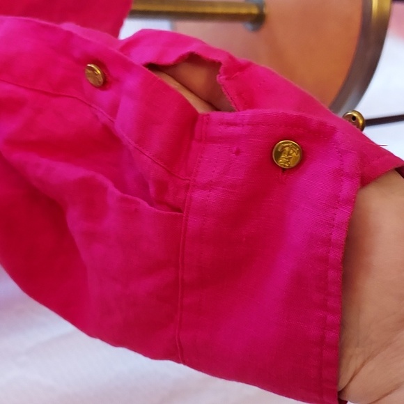 Lauren Ralph Lauren Women's Blouse Shirt Barbie Hot Pink 100% Linen Size L - Picture 5 of 16